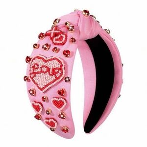 Pink/red LOVE hearts jewels beaded knot headband boutique NEW valentines day